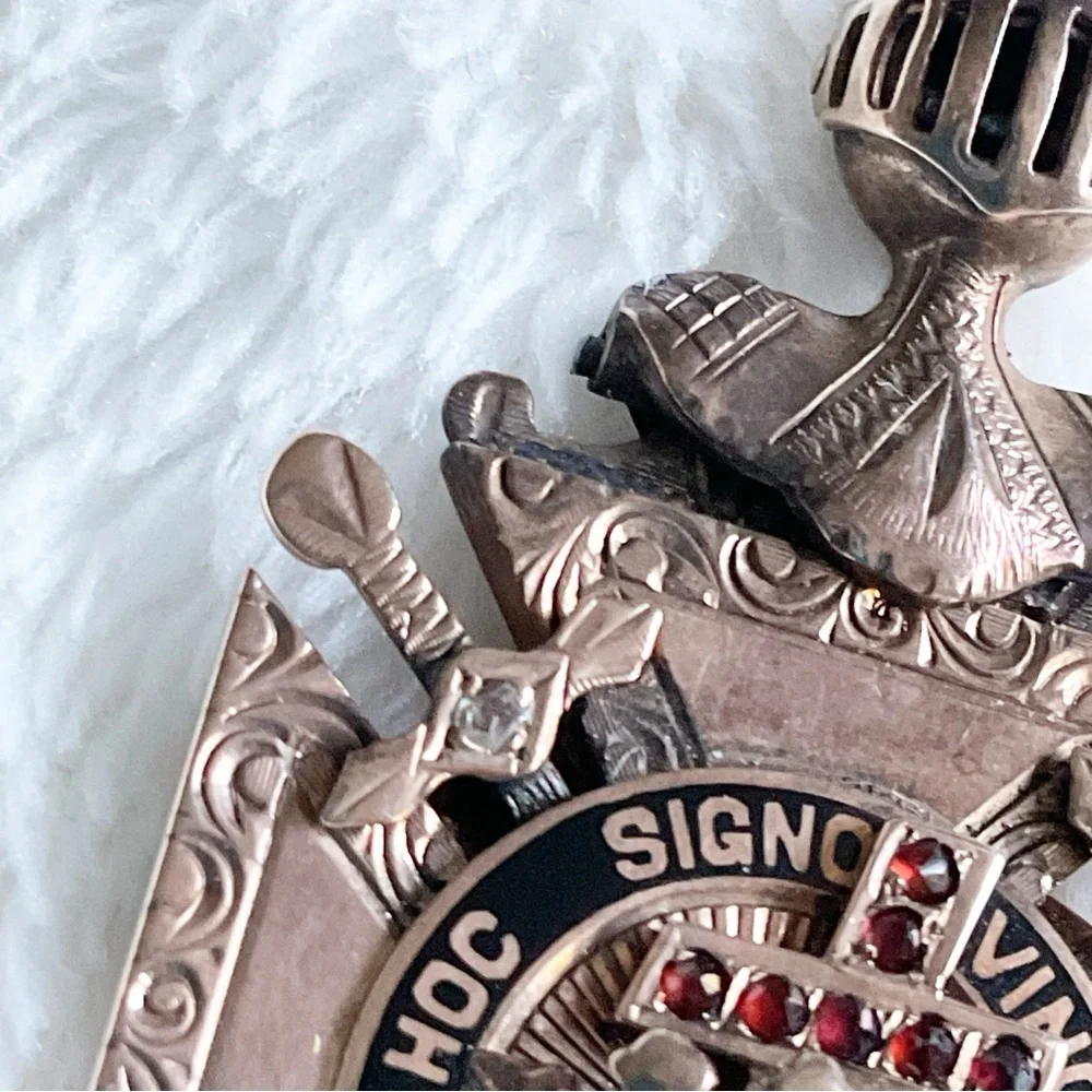 Antique 10K Gold Knights Templar Jeweled Pendant – Garnet Diamond Cross Masonic